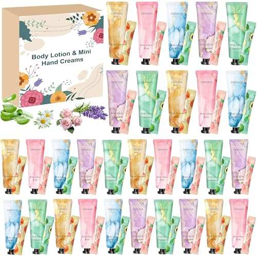 Coffrets cadeaux de lotions pour le corps pour femmes, 60 crèmes hydratantes format voyage et mini crèmes pour les mains, soin hydratant pour peaux sèches, cadeau de Noël ou attention particulière