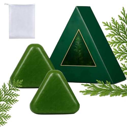 Jabón sólido Nature Triangle, jabón sólido Usman Grass, jabón verde Nature Seven Champú sólido, fortalece y suaviza el cabello, cabello con aspecto saludable para mujeres y hombres (2pcs)