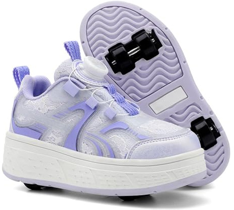 ENEN Chaussure Roller Fille, Automne Mode Basket Roller pour Enfan Chaussure a Roulette Garcon Fille Garçons Roues Basket a Roulette Adolescents pour Extérieur (Violet Clair,36)