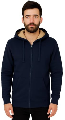 Gaffer Men’s Sherpa Hoodie – Fleece Fur Lined, Winter Warm Thick Full Zip Jacket with Hood, Soft Cozy Thermal Sweatshirt for Cold Weather, Casual Outdoor Wear Navy 2XL