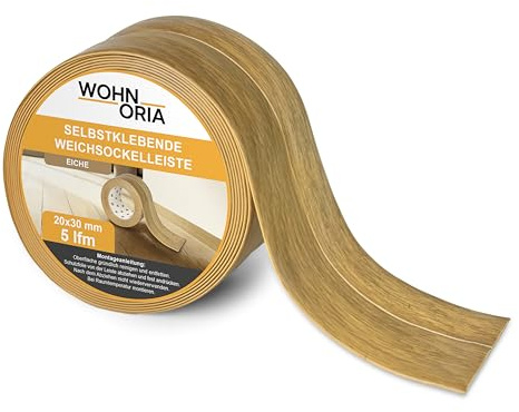 Wohnoria 5 m Weichsockelleiste 30 x 20 mm Eiche Sockelleisten Knickleiste Winkel selbstklebend