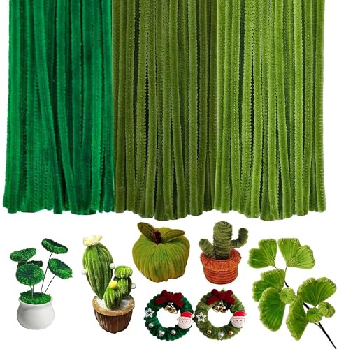 CBRVTY Juego de 300 limpiadores de pipas de 3 colores, 100 en verde musgo, 100 verde oliva, 100 unidades en verde oscuro, para manualidades