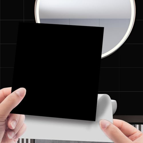 LUPATDY 96 Stück Fliesenaufkleber Küche Schwarz, 15x15cm Badezimmer Selbstklebende Fliesendeko, Fliesensticker Vinyl Wasserfest, Klebefliesen aus PVC im Format für Küche, Esszimmer, Bad