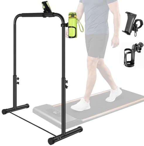 Walking Pad Handle Bar Only, Walking Pad Handle Bar with Phone Holder and Cup Holder, Adjustable Handrail Height from 50.39 to 66.9 Inch, Walking Pad 35.4 Inch Wide, Stable Design, Black
