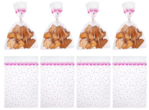 QUARKZMAN 100 Bolsas Transparentes Para Dulces, 11.8 x 7.9 Bolsas Para Galletas De San Valentín Con Cierre De Alambre Para Empaque De Dulces Color Rojo Rosa