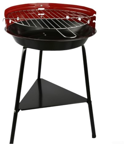 Barbacoa de carbón redonda estable con protección contra el viento al aire libre de metal e y esmalte hoguera tamaño compacto 35 x 63 cm, ideal para asar y fiestas en el patio trasero