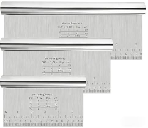 Teigschaber Edelstahl 3 Stück Set, 15/20/25 cm Teigkarte mit Messskala, Antihaft Teigschneider Backutensilien für Kuchen, Torte, Pizza, Plätzchen