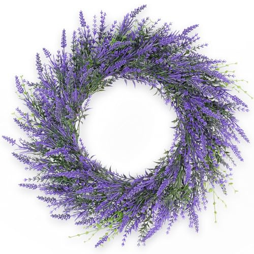 petalyn Lavender Wreath for Front Door, 20 Inch / 50 cm Artificial Spring Summer Purple Wreath, UV Resistant Floral Door Wreath for Outdoor Indoor Wall Window Farmhouse Home Decor