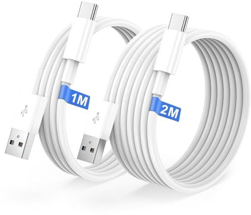 Cavo USB C [1m+2m/lotto di 2] Ricarica Rapida 3A, Cavo USB a USB C 60W, Cavo 4.0 Tipo C per iPhone 17 16 15, per Samsung Galaxy S25/S24/S23, per Google Pixel Xiaomi PS5 CarPlay