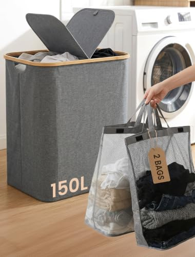 Double Laundry Basket with Lid: 2 Compartments - Sort Laundry as You Go