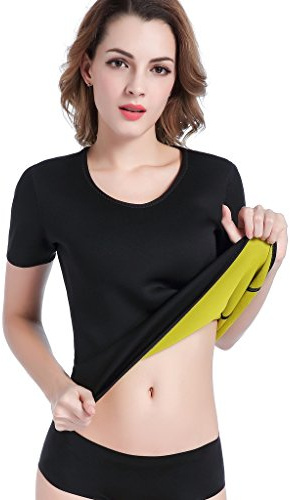 ValentinA Dam het kroppsformare skjorta bantning neopren svett bastu t-shirt viktminskning formkläder svart