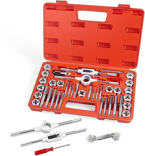 EFFICERE 40-Piece Premium Tap and Die Set, SAE Unified Screw Thread, Size #4 to 1/2” | Include UNC Coarse, UNF Fine and NPT Threads | Essential Threading Tool Kit with Complete Handles and Accessories