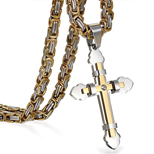 JewelryWe Schmuck Herren Anhänger Halskette Edelstahl Zirkonia Kreuz Kreuzanhänger mit 65cm königskette Kette Gold/Schwarz Silber
