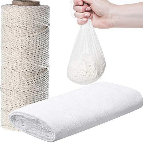 Boao Cheesecloth 35 x 78 Inch, 50 Meters Cooking Twine Reusable Unbleached Cotton Fabric Cheese Cloth with Kitchen Cooking Twine 1/4 Cone Cotton for Meat, Straining, Baking, Filtering