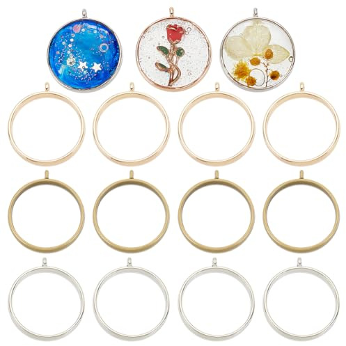 OLYCRAFT 15 Stück Gold/Platin/Antik Bronze Runde Offene Lünette Charms für Harz Legierung Rahmen Anhänger Farbbeständige Hohle Harzrahmen Mit Schleife Für Halsketten Ohrringe Epoxidharz Schmuck