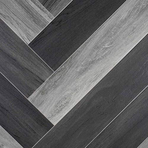 Parquet Wood Style Flash Vinyl Flooring 2.3mm Realistic Foam Backed Lino Slip Resistant (Grey Modern Parquet, 2.5m x 3m)