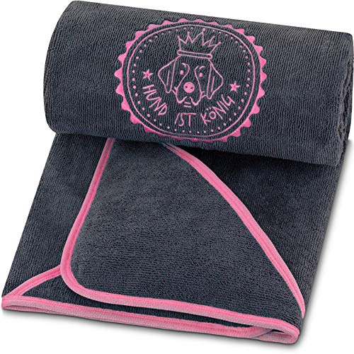 HUND IST KÖNIG Hundehandtuch extra saugfähig - Hunde Handtuch saugstark aus Mikrofaser mit 4 Eingriffen - Weiches XL Microfaser Handtuch für Hunde - Premium Hunde Trockentuch, schnell trocknend