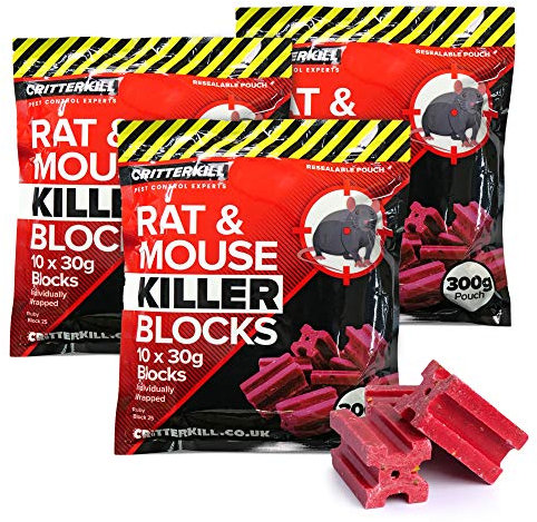 CritterKill Rat & Mouse Killer Poison Blocks 300g – EXTRA STRENGTH (900g)