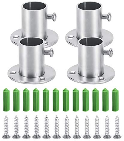 4PCS Wardrobe Bracket, Wardrobe Rail Rod Pole Socket, Wardrobe Pipe Bracket, Stainless Steel Rod Socket Flange Set, Wall Mount Hanging Rail End Supports for Closet Curtain (32mm)