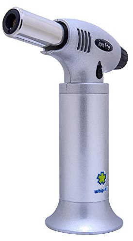 Whip-It! Ion Lite Torch, All Silver. Butane Torch Lighter, Refillable Cooking Torch with Adjustable Flame, Safety Lock for Soldering, Kitchen, Welding