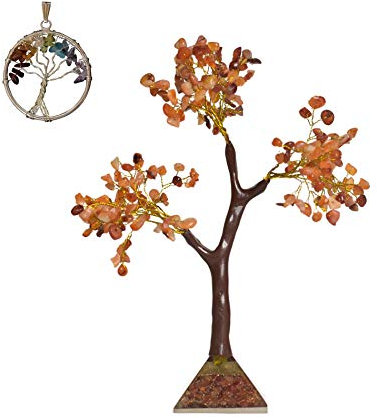 KACHVI Pietre Carnali Rosse Fatte a Mano con Base piramidale carnalina Rossa 300 Pietre preziose Feng Shui Bonsai Cristallo Sacral Chakra Decorazioni per la casa Taglia 10-11 Pollici Filo d'oro