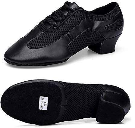 Zapatos Baile Latino Mujer Cuero Comodo Respirable Zapatillas Baile con Cordones Moderno Salon Salsa Jazz Flamenco Tacon