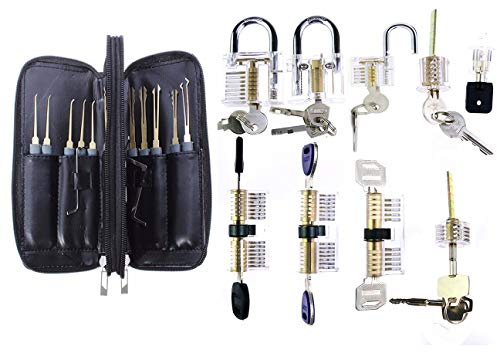 TPM Go 9pcs Clear Padlock for Pick Practice with 24pcs Titanium Lock Picking Tool Kit,Lock Picking Training Set