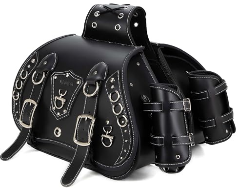 Hochdichtes Leder-Motorrad-Saddebags,Überwurftaschen, Gepäckträger, Seitentaschen mit Getränkehalter,wasserdicht,seitliche Werkzeugtasche,Aufbewahrungstasche für Motorrad,universell,1Paar,L,schwarz