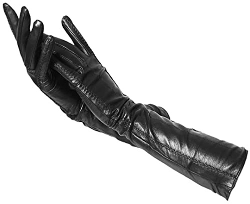 Beige Lange Lederhandschuhe, Hochwertige Lange Lederhandschuhe für Damen, Winter Echtes Schaffell Damen Lange Handschuhe Schwarz 8,5