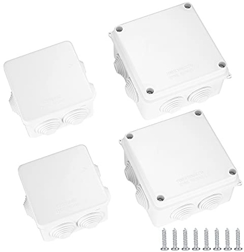 4 Pcs Junction Boxes IP65/IP55 Waterproof, White ABS Plastic Dustproof Electrical Project Enclosure Boxes, Universal Outdoor Electrical Boxes Cable Connectors for Electronics Cables, 2 Sizes