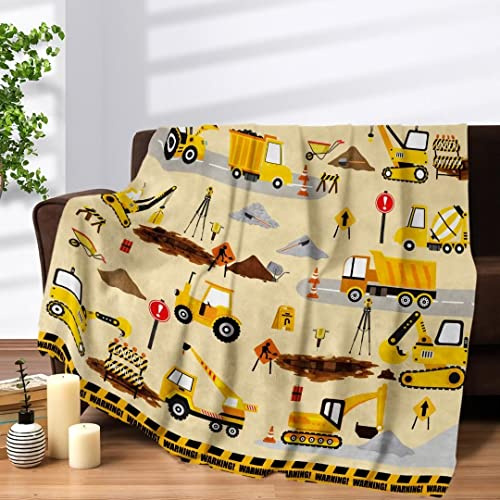 Kuscheldecke Flauschig Bagger Kinder Jungen Weich Warm Baustelle LKW-Traktor Flauschige Decke Baustelle Truck Flanell Fleecedecke Druck Bagger Wohndecke Überwurfdecke für Sofa Couch Deko 130 x 152 cm