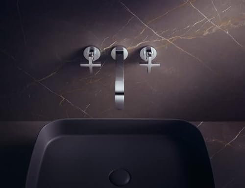 hansgrohe AXOR Citterio 3-Loch Waschtischarmatur Unterputz, Auslauf 222mm, Kreuzgriffe, Rosetten für Wandmontage, Farbe: Polished Black Chrome