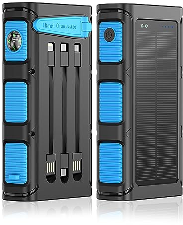Tre metodi di ricarica di Power Bank solare/a manovella, Power Bank Wired Outdoor Camping Pd20W Fast Charge,Blue-30000mAh