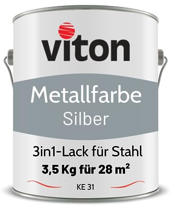 Viton Metallfarbe 3,5 Kg - 3in1 Metallschutzlack - RAL 7001 Silbergrau | Hohe Deckkraft, Tropffrei, Korrosionsschutz, Grundierung, auf Rost streichbar