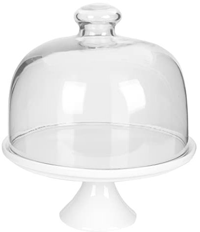 Cake Stand with Glass Dome Lid Cover Footed Cake Plate Server Ceramic Serving Tray Wedding Cake Cake Cheese Platter Cupcake Server Dessert Plate for Birthday Bridal Shower/742