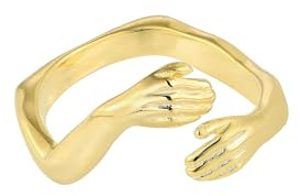 Gold Umarmender Ring 925 Sterling Silber – Verstellbarer Hug Ring Gold für Damen – Offener Ring – Emotionale Geschenkidee – Verstellbare Größe (Vergoldeter Kupfer)
