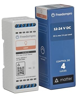 Freedompro Smart WiFi-Schalter steuert 4 Lichter, Lampen, Strahler, Smart Home DIN-Relaismodul, kompatibel mit Matter, Apple HomeKit, Alexa, Google Home, 12–24 V 5 A Anschlussdose