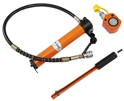 10T Hydraulic Ram Cylinder Jack, Short Steel Lifting Jack Low Profile Portable Power Ram Single-Acting Mini Jack Ram with CP-180 Hydraulic Hand Pump 0.43 Inch Impact Car Repair Kit