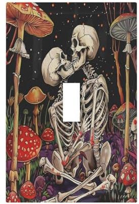 ROUGUI Decorative Switch Plate Covers Skeletons are Kissing and Surrounded by Red Mushrooms 1 Gang Wall Plate Single Toggle Light Switch Cover Plate Jumbo Electrical Switchplate Receptacle Faceplate