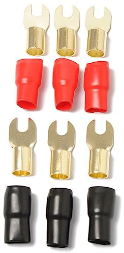 Lisher 3 Paar Kabelschuhe für Lautsprecher, Kupfer, vergoldet, 0 Gauge, Kabelschuhe, Crimpschutz, Kabelschuhe für Lautsprecherkabel