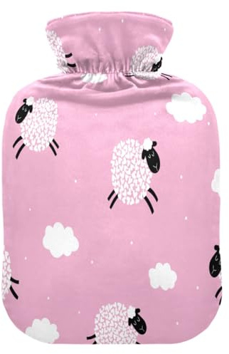 Wärmflasche mit niedlichem Cartoon-Schaf, weich, warm für Winter, Bett, Hand, Hals und Schultern, 1 l
