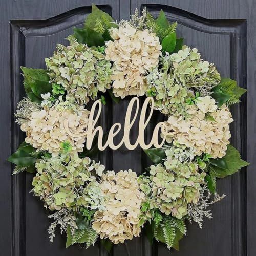 Coronas de primavera de 18 pulgadas, corona de hortensias verdes artificiales para puerta delantera, decoración de corona de ratán de hortensia de simulación de festival para casa