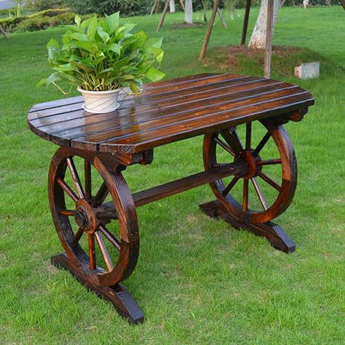 Yqyc Panca con Ruota per Carro in Legno, Sedile a Doghe, Mobili da Giardino Rustici per Esterni, Finitura Carbonizzata, per Portico da Giardino Cortile Patio Park (Color : Table B)