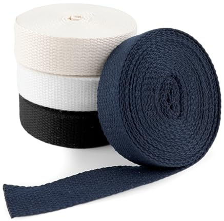 4 Colores Cinta de Sarga de Algodón para Costura de 25 mm de Ancho, 5.5 Metros por Color（22 m en total）,para Manualidades, Bricolaje, Tejido, Correas para Bolsos y Otros Accesorios.
