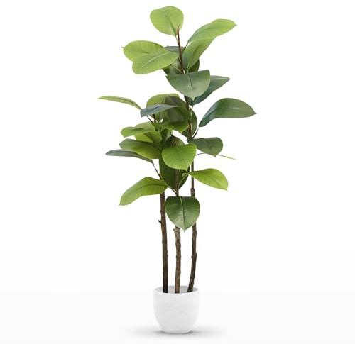 Maia Shop Ficus Elastica 120 cm - Pianta Artificiale da Interno | Pianta Artificiale Alta con Foglie Realistiche per Casa Soggiorno Ingresso Ufficio - Vaso Nero Incluso