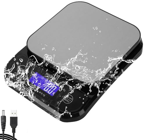 Waterproof Food Scale, 0.1g/0.01oz High Precision Digital Kitchen Scales Washable, 5kg/11lb, USB Rechargeable, Stainless Steel Weighing Platform, Digital Kitchen Scale for Cooking Baking Weight Loss