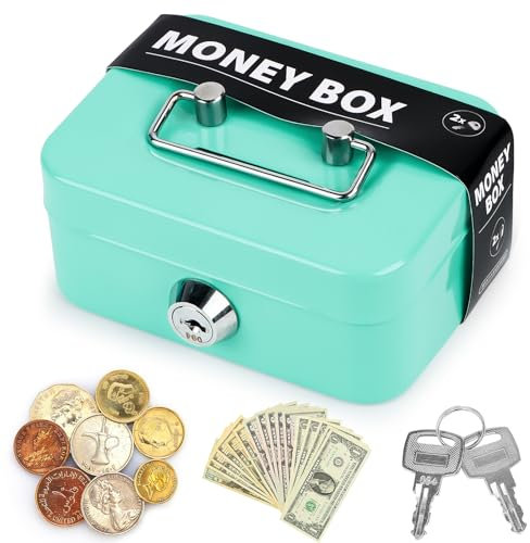 Petite Caisse à Monnaie Verrouillable Avec 2 Clés et Fente, 11,5 x 8,5 x 5,8 cm (Vert)