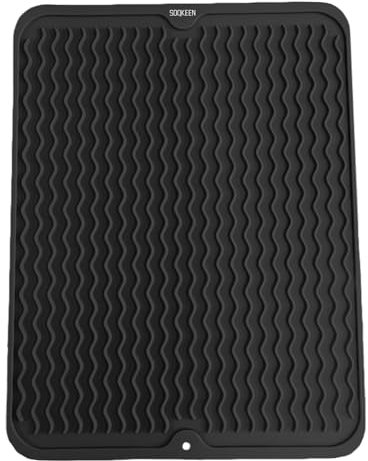 SOQKEEN Abtropfmatte Geschirr 40x50cm, Hitzebeständige, rutschfeste Abtropfmatte Schwarz aus Silikon als Küche Spülmatte und abtropfschale