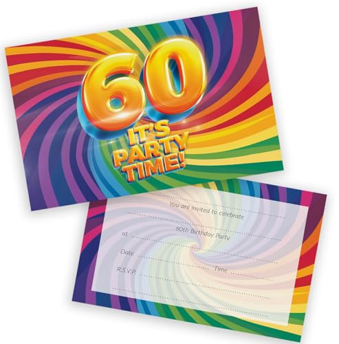 Inviti per festa di compleanno per 60° compleanno, per uomini e donne, confezione da 36, inviti per adulti per amici e familiari, formato A6, biglietti di invito per feste di compleanno con buste