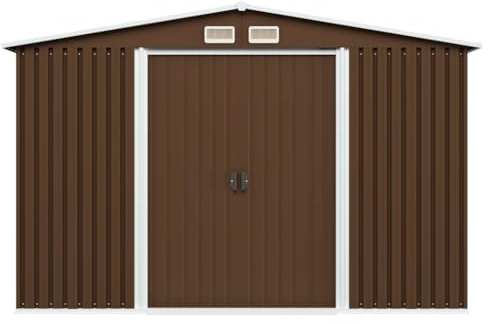prissent Gartenhaus Metall 257x205x178 cm Geräteschuppen Gartenhütte Fahrradunterstand Storage Shed Braun